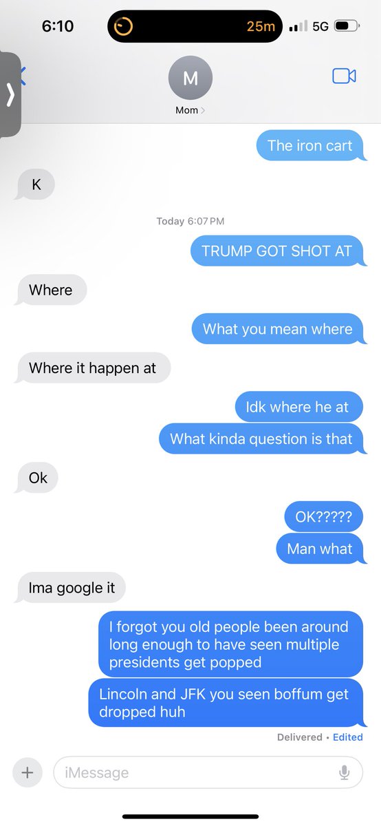 Cassiuslove_'s tweet photo. Tried telling my mom Trump got shot and this reaction pissing me off https://t.co/ZJqopSJxZc