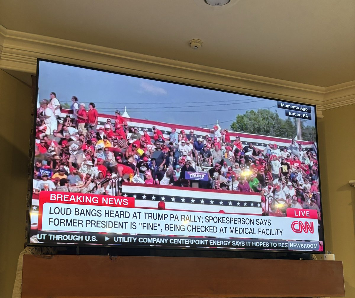 No mention of the assassination attempt on CNN. Fact… he was shot at, and a shooter was found. Those weren’t just “loud bangs”