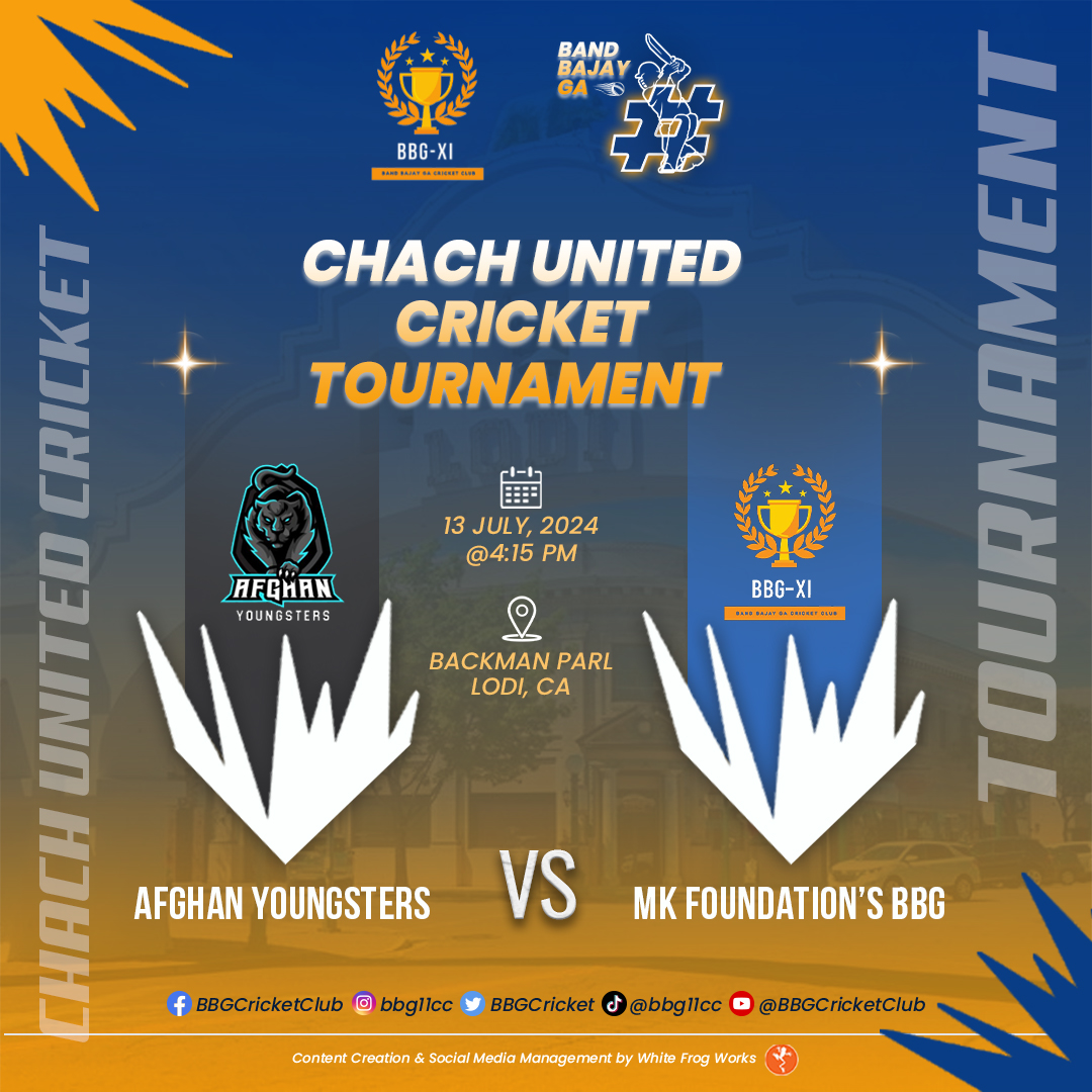BBGCricket's tweet photo. 🏏Afghan Youngsters vs. MK Foundation’s BBG: A match full of passion, strategy, and fierce competition! 🎉💥

📌Pin the Calendar
👉 Match Timing: 04:15 PM
👉 Date : 13th July, 2024

🏟 Backman Parl Lodi, CA

#bandbajayga #chachunitedcrickettournament #CUCT #t20worldcup https://t.co/5YvoXcTfDC