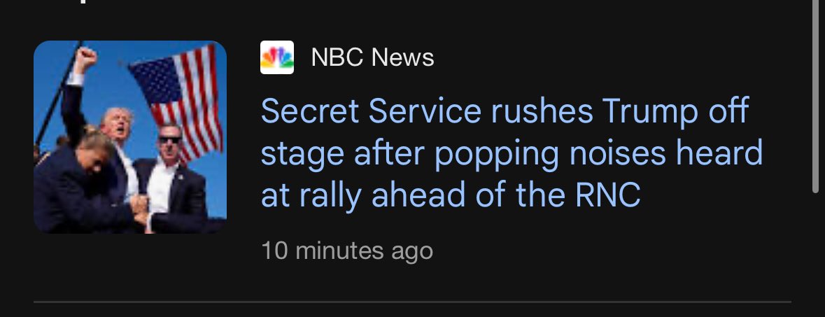 OliverGraf360's tweet photo. @elonmusk Such BS media we have… headline is Trump rushed off stage after “popping noises”… you mean getting shot??!! https://t.co/qKs51t9tFw