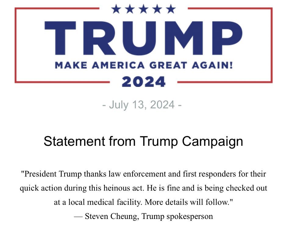 TRUMP IS OK!!!!!!

OFFICIAL STATEMENT FROM THE TRUMP TEAM
