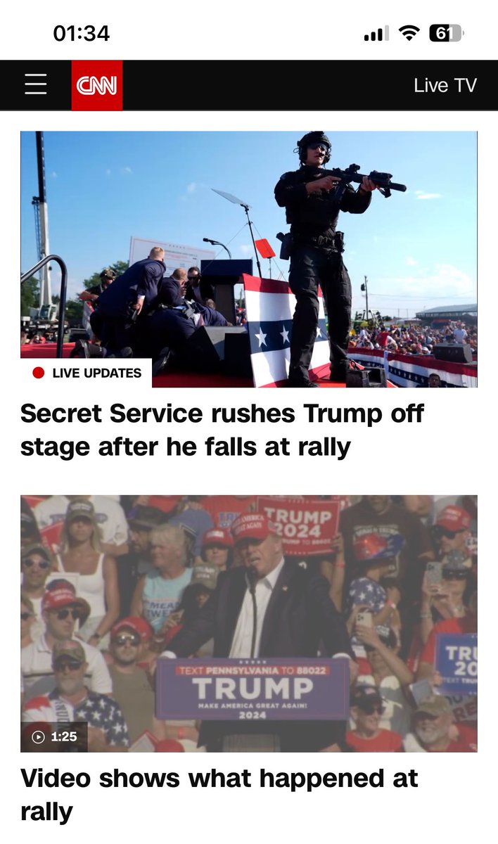 „Falls at rally”?! W CNN to już chyba ChatGPT im te tytuły pisze.