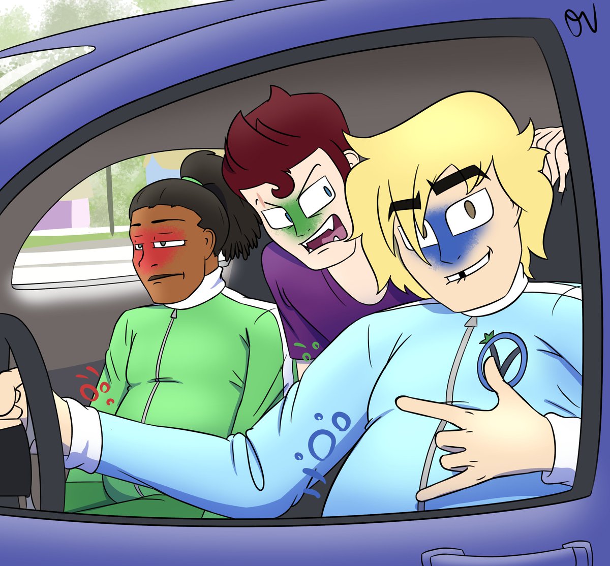 oscarvanderhof's tweet photo. Happy Juicy July 🥳

Bringing back my favorite bois in the world, Victor &amp; Co., recreating another old-ass meme

Since they love HIS condition so much, Vic decided to slip them similar sweeties one afternoon— responses are mixed and he regrets nothing 💙💚💜 #JuicyJuly https://t.co/pswXWeGF8L