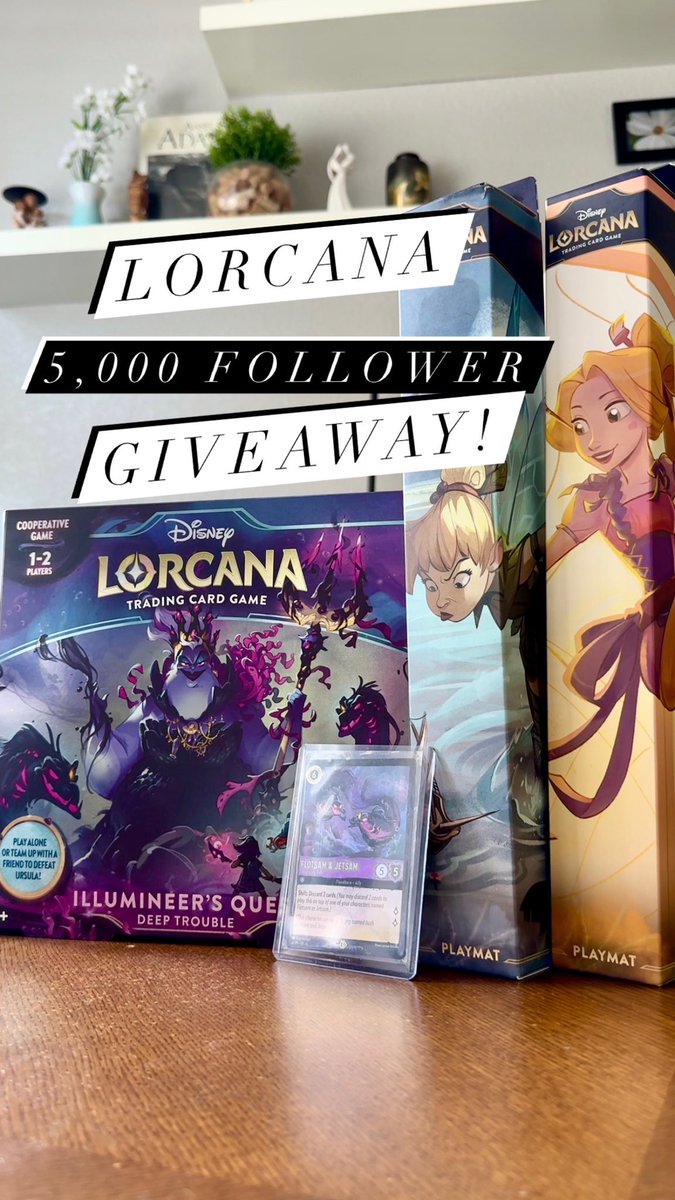 I hit 5k on IG and I’m celebrating with a giveaway!

One winner will receive:
Rapunzel Playmat
Tinkerbell playmat
Illumineer’s Quest game
Flotsam &amp; Jetsam promo card

To enter:
- Follow me
- Like this post
- Repost!

Closes Wed 7/17 at 4pm PST