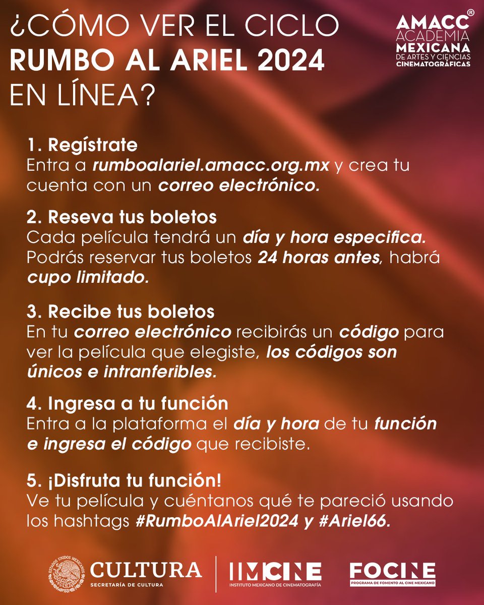 Recuerda que para no perderte las funciones en línea de #RumboAlAriel2024, solo necesitas un correo electrónico para registrarte y disfrutar de las películas nominadas al #Ariel66 completamente gratis.

Regístrate en el siguiente enlace 👇
i.mtr.cool/fynqddkxbw
