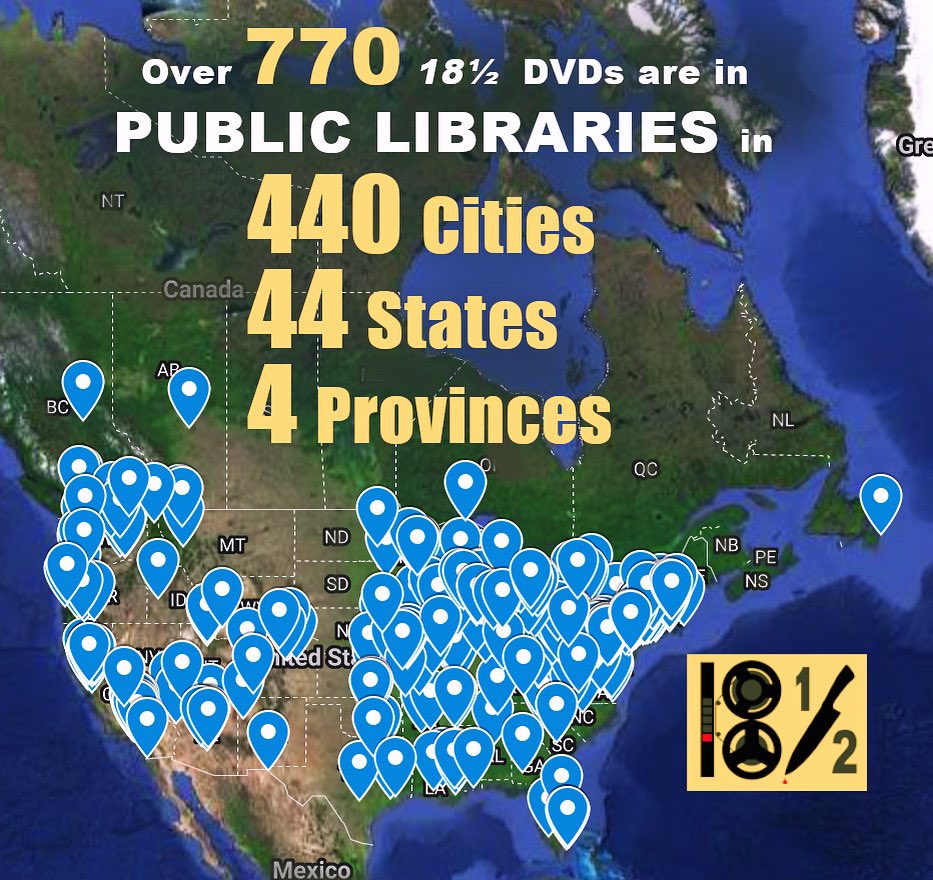 A shocking mathematical confluence -or #conspiracy??: Our <a href="/18andAHalf/">18andAHalf</a> DVD now in public #libraries in 440 cities in 44 states and 4 provinces. Somewhere, #Nixon is deeply suspicious. #Watergate #RNCConvention #librarians We’re #banned in #SouthDakota !?! #woof