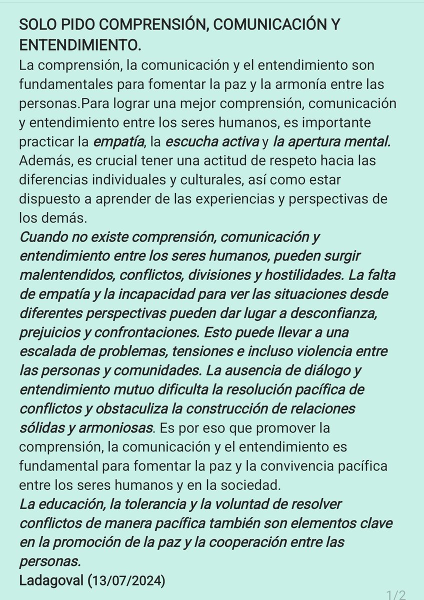 Ladagoval's tweet photo. Cuando existe comprensión, comunicación y entendimiento, existe respeto. 
#comprension #comunicacion #entendimiento #respeto #amor #Paz #sentidocomun https://t.co/ljw2JLW7AP