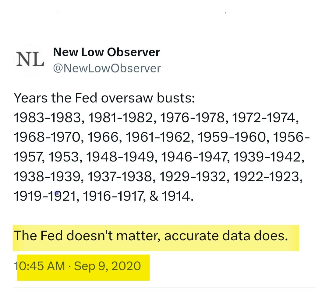 NewLowObserver's tweet photo. When they say #PowellPowerless, what they're really saying is what we've said all along.
The Fed Doesn't Matter. https://t.co/Q5FXd18MqD