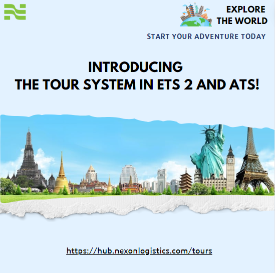 NexonLogistics's tweet photo. We’ve got exciting news for enthusiastic drivers! Introducing a tour-based system where drivers can haul, enjoy, and earn perks—turning trucking into a thrill ride. 🚚🌟 #ETS2 #roadshow #driving #Tours 

Check now - https://t.co/AKlxUX4u7h https://t.co/TX5uddWPQc