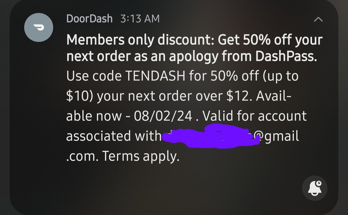 SteavySuper's tweet photo. @DoorDash @DoorDash_Help i got this app notification about a promo but it does not work. I tried reaching out to support but it took 3.5 hours for them to respond in chat. I also called but was put on hold. I cleaned my apartment and listened to y'all hold music for 2 hours. https://t.co/tlpLAMko9D