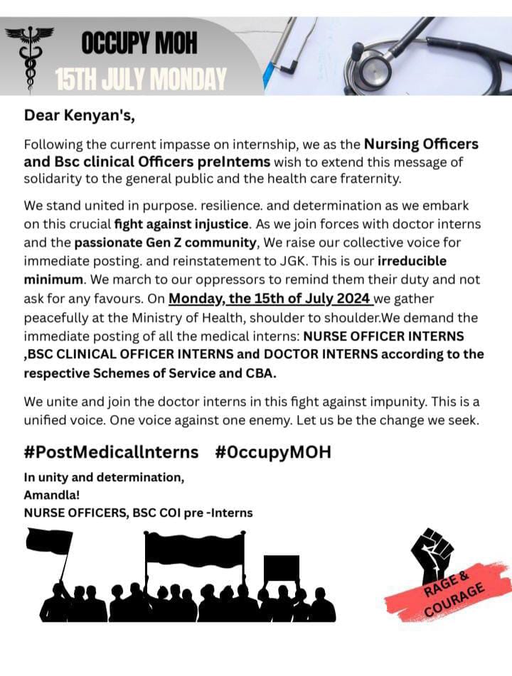 BrianSa70816891's tweet photo. We, Nursing Officer Interns and BSc Clinical Officer Interns including Doctor Interns Demand for the Immediate posting and appropriate remuneration by @MOH_Kenya . 
@muthonikenya  . Honour our Scheme of Service.
#Postmedicalinterns 
#PostAllBscCos
#PostAllNOIs
#OccupyMOH https://t.co/IaeYp2z1WC