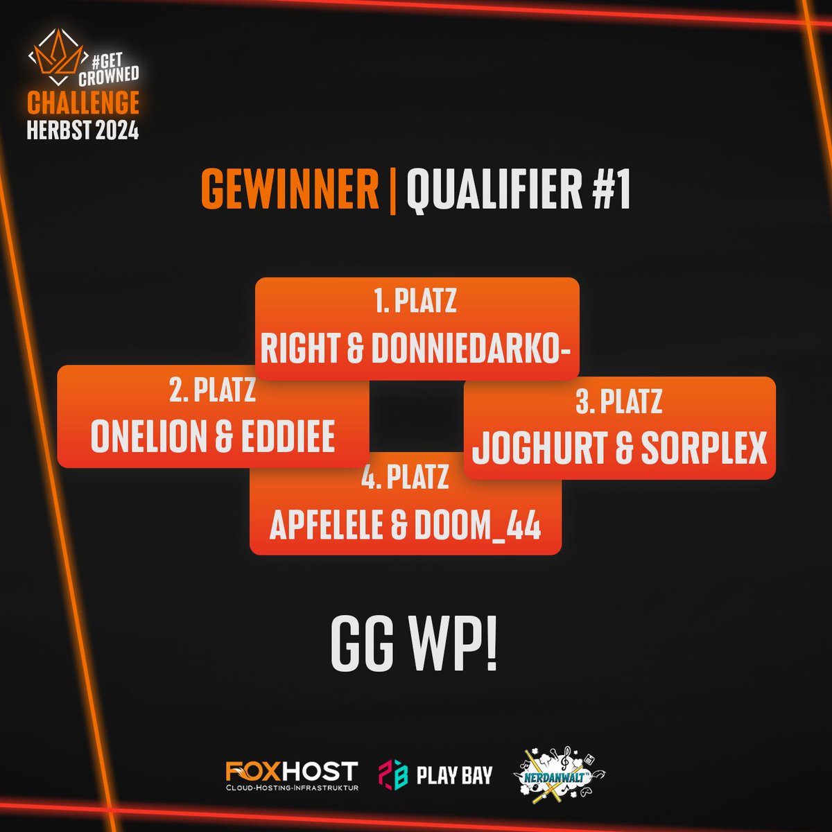 Wir gratulieren den Gewinnern des ersten Herbst 2024 Qualifiers der #r4g #getcrowned Challenge!

GG WP!