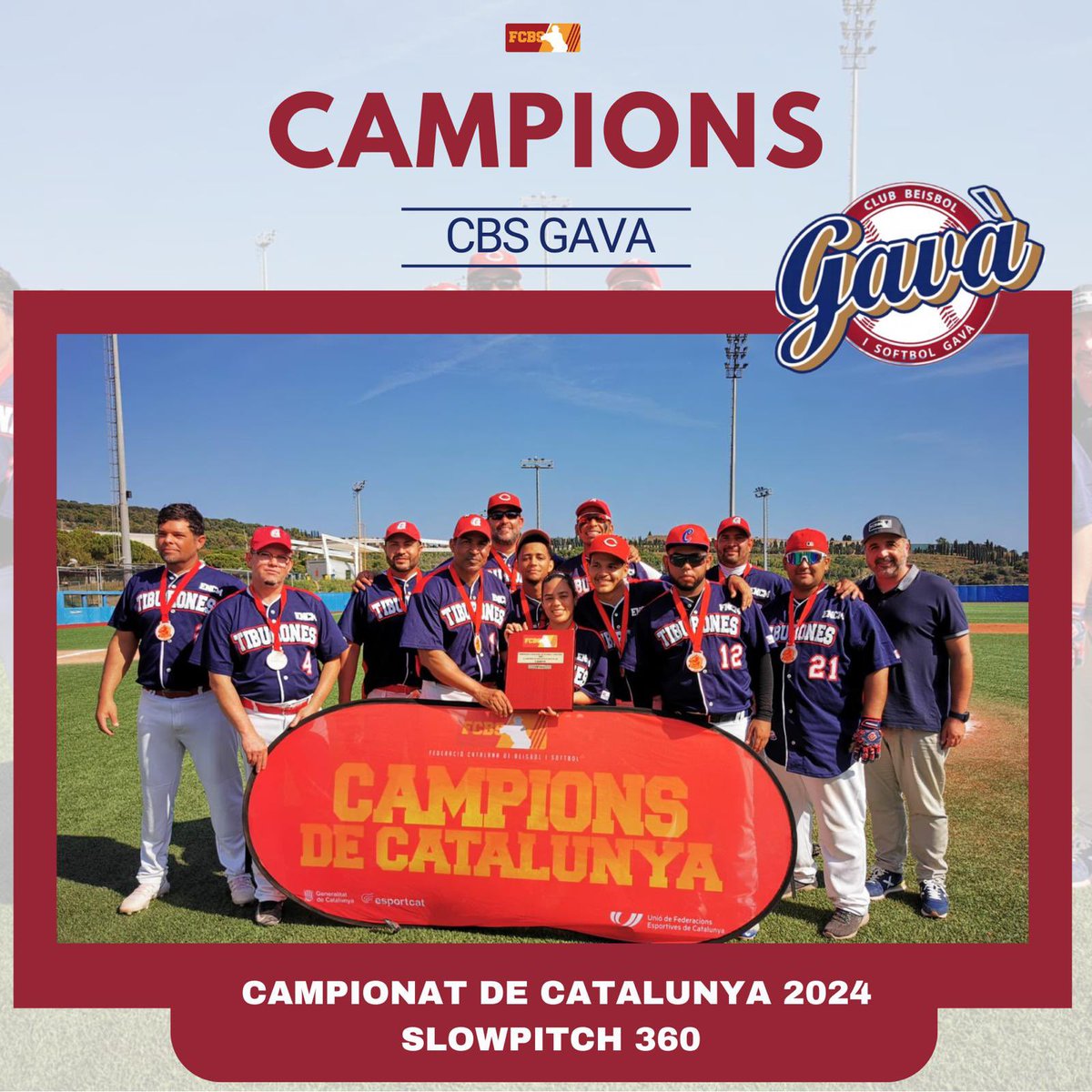 🏆 El <a href="/Gava_beisbol/">CBS Gava</a> es proclama campió del 1r Campionat de Catalunya Slowpitch 360

1️⃣🥎 Gavà Tiburones 15-0 Barcelona
2️⃣🥎 Barcelona 2-4 Gavà Tiburones

👏🏻 Moltes felicitats campions i gràcies a tots els equips participants!