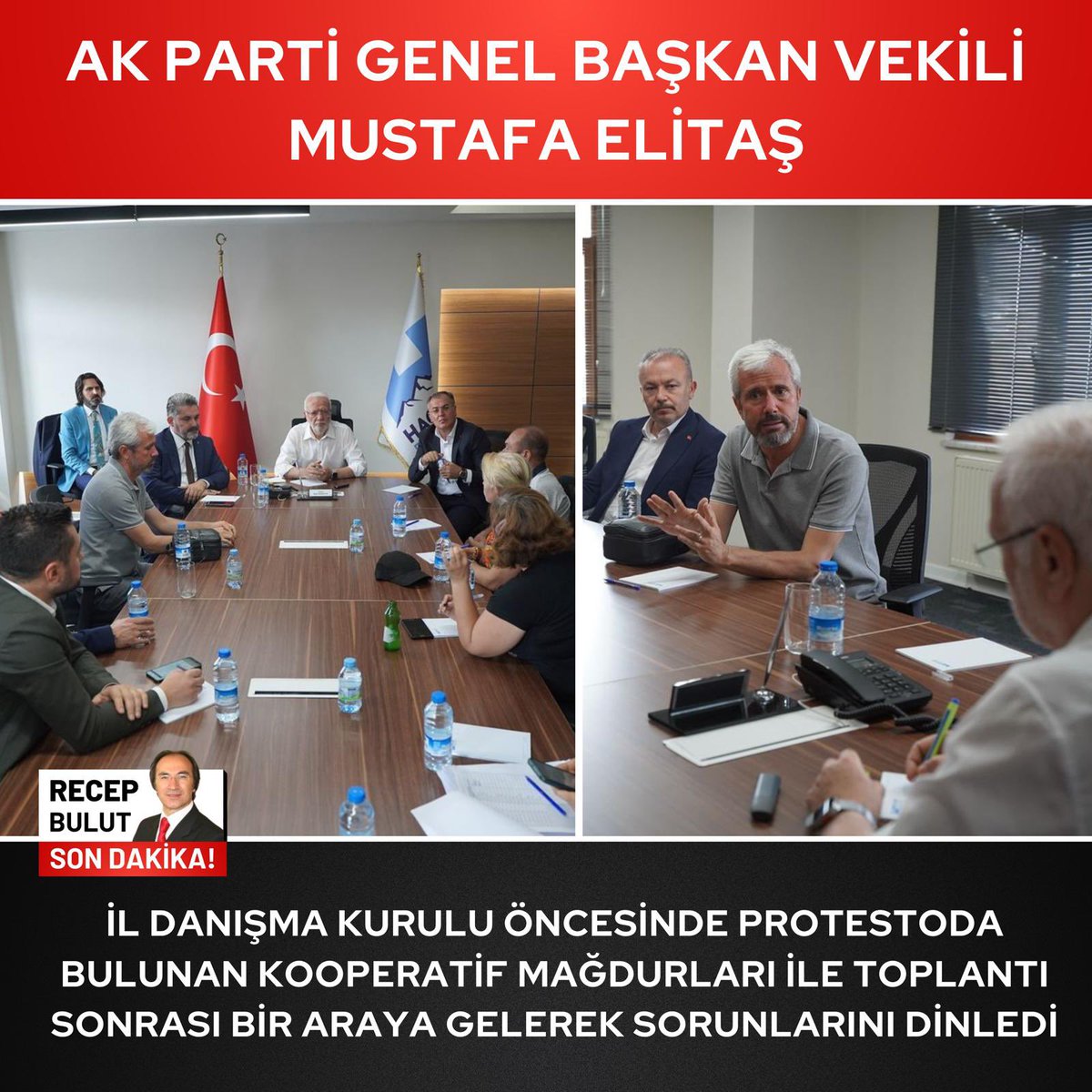 ALLAH VAR SAYIN ELİTAŞ GÜZEL DİNLER AMA SORUNLARIMIZI ÇÖZEMEZ…Sn Elitaş Kamu müteahhitlerinin sorunlarını 1 saat dinledikten sonra da Türkiye’nin dört bir tarafından gelen kamu müteahhitlerine böyle yaparsak biz sizi batırırız siz haklısınız dedi…Haklı ola ola battı birçok