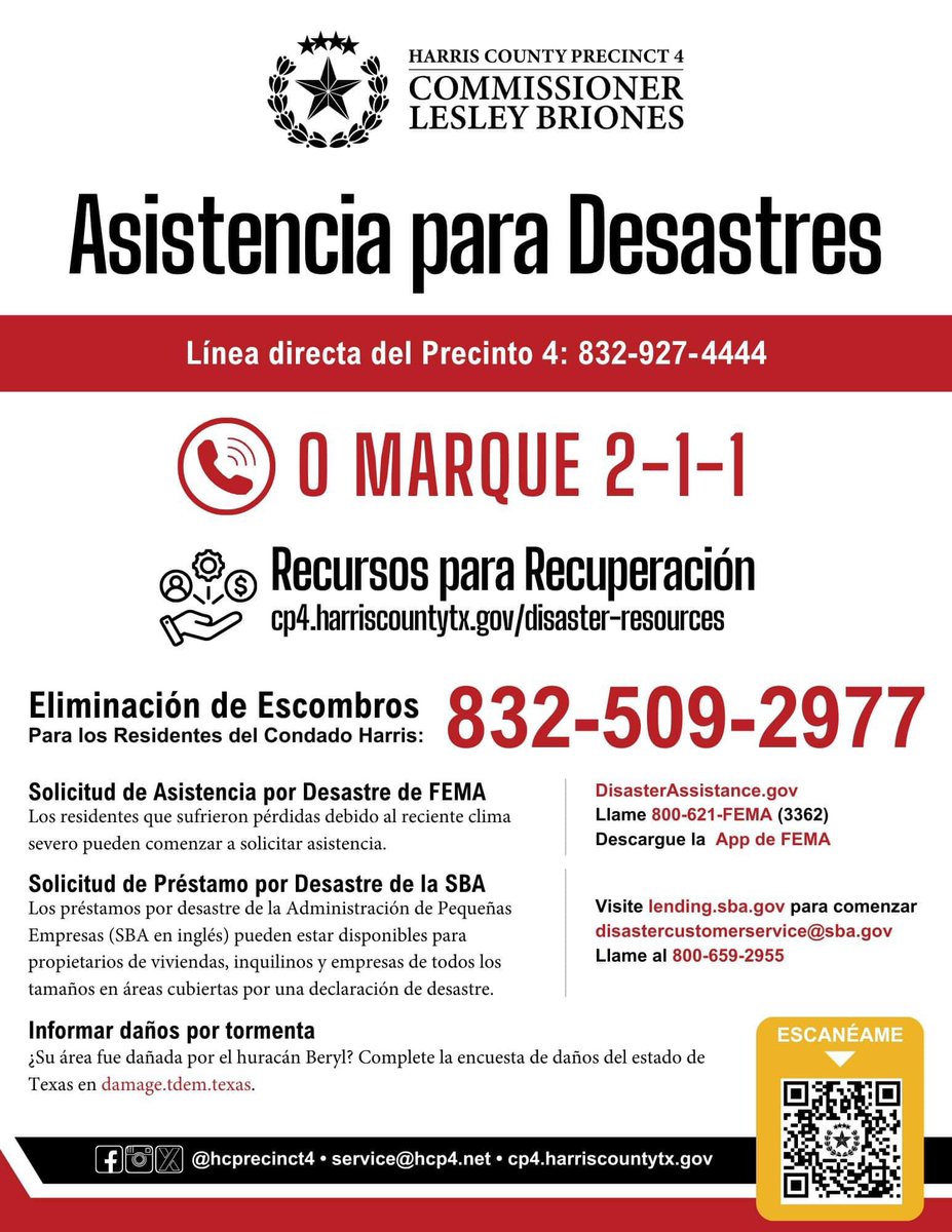 Harris County, please help us spread this information about disaster assistance. We will recover together.
#beryl
#HCPrecinct4