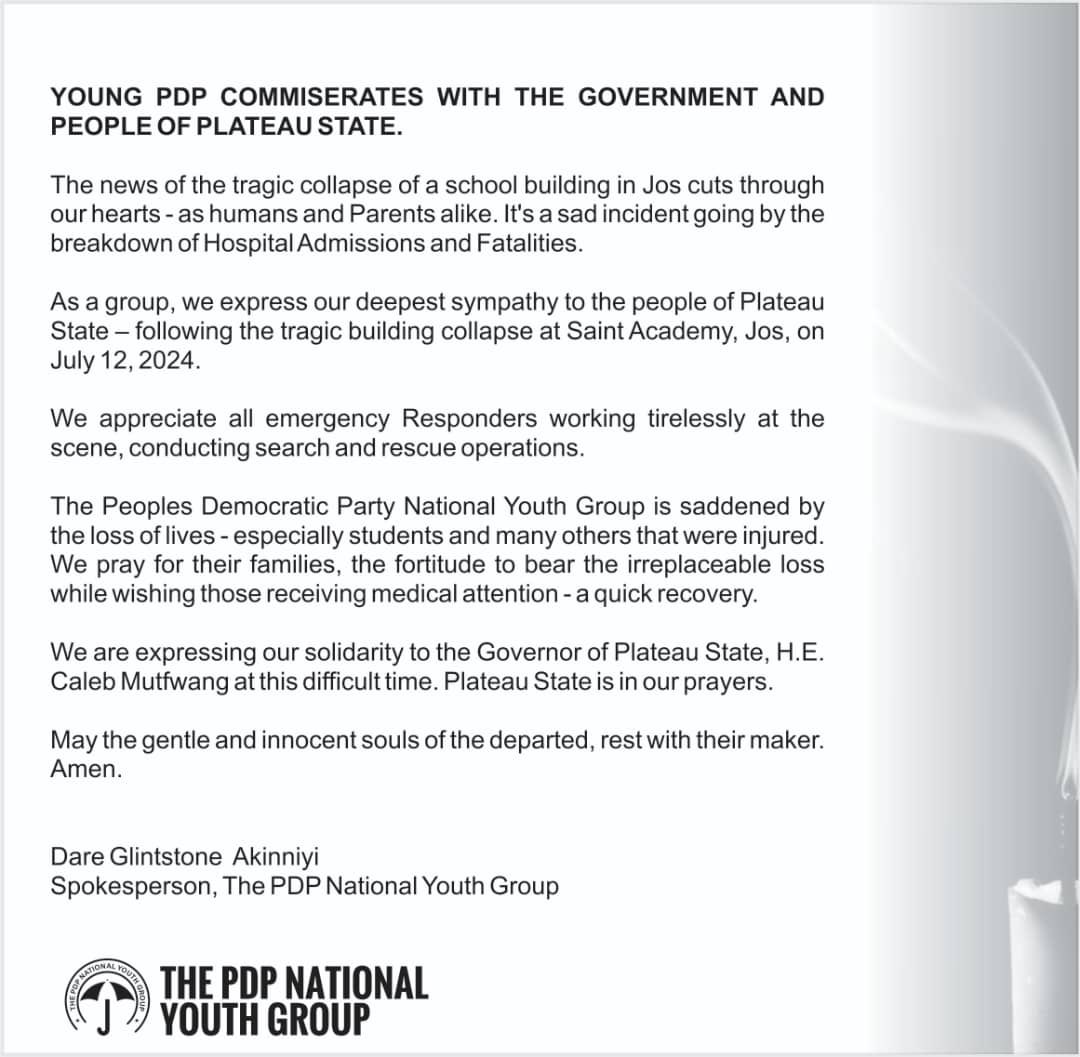 Princemkb1's tweet photo. Our (@TheYoungPDP ) thoughts are with the people and government of  Plateau State during this difficult time.

#YoungPDP https://t.co/pNRBr7qu7N