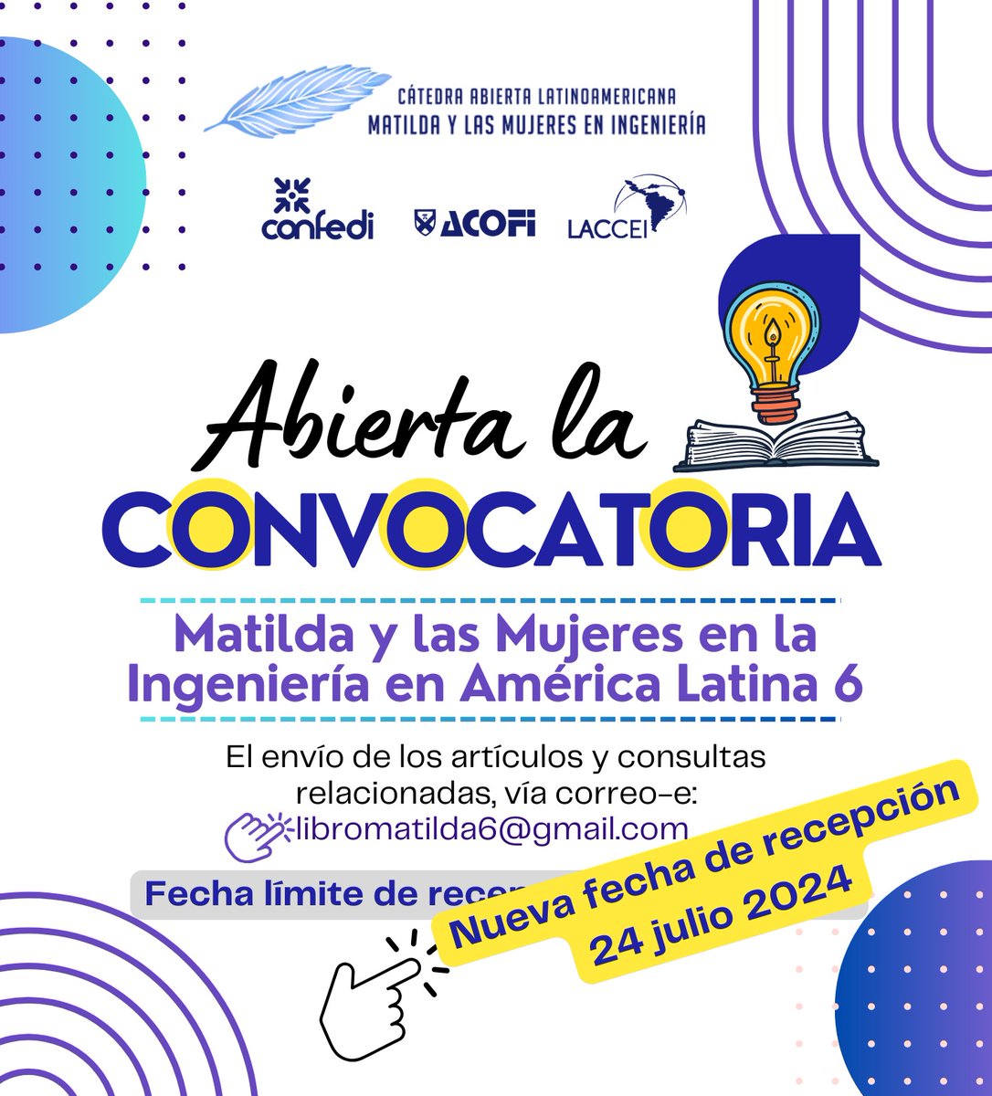 ¡Se extendió el plazo!
No pierdas este espacio de compartir tu escrito.
Toda la información en:
catedramatilda.org/actividad/conv…  🤓📝🖥️  
#matildate #MatildaTransforma #CALMLibro6
#Libro6CALM