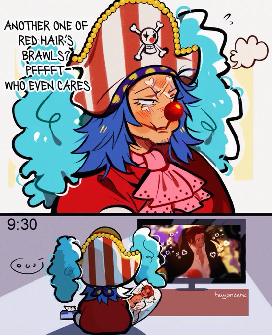 buggy is still seated for shanks vs kidd in the old fashioned tsundere way
#ONEPIECE 