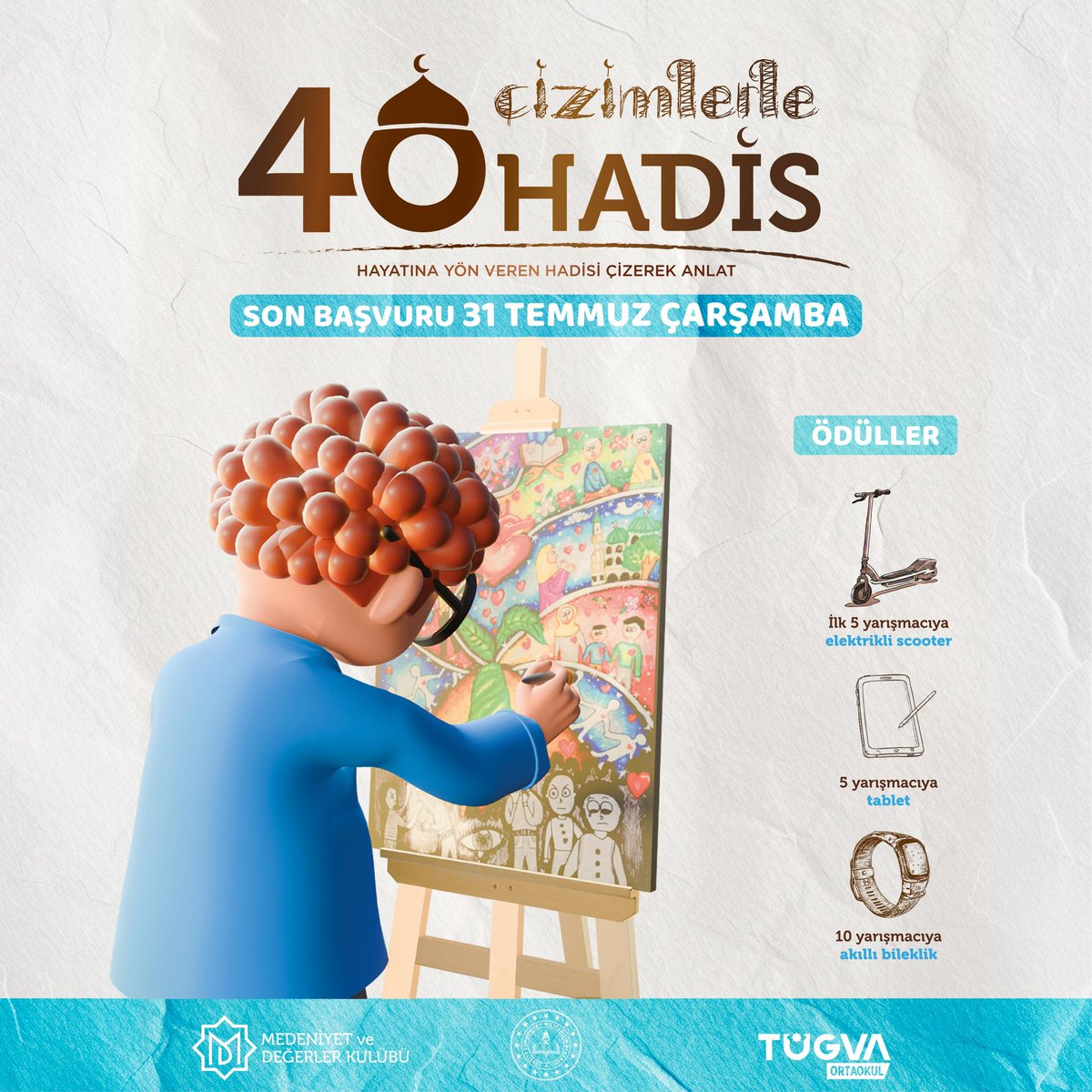 tugvadiyarbakir's tweet photo. 🎉Ortaokullu gençlerimiz hazırsa müjdeyi veriyoruz🤩

Heyecanla beklenen #Çizimlerle40Hadis projemiz başlıyor🥳

“Hadisleri en güzel ben resmederim diyorsanız Çizimlerle Kırk Hadis yarışmamızı kaçırmayın🎨����️

Başvurularımız başladı ⤵️

https://t.co/MueysiZAXQ… https://t.co/OPibI8k3E8