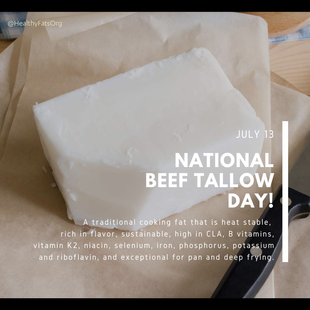 Happy #BeefTallowDay!  Did you know not all fats are created equal? Healthy animal fats like whole eggs, red meat, fish, whole-fat dairy, butter &amp; cooking fats like lard, tallow, duck fat &amp; ghee can all be included as part of a healthy diet.  Learn more at healthyfatscoalition.org