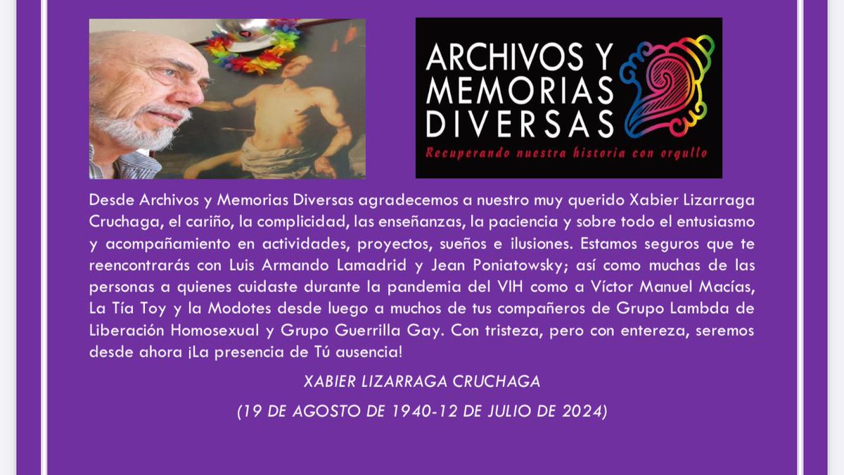 SomosVocesMX's tweet photo. El próximo 16 de julio a las 9:00 pm en #SomosVoces, en el Taller de los Martes, organizado por @ArchivosY Memorias Diversas, se celebrará la vida de nuestro amigo Xabier Lizarraga Cruchaga, quien fue uno de los creadores de "Los Martes del Taller" en 1987.
🌈🔥 https://t.co/6LIJsJXXkt