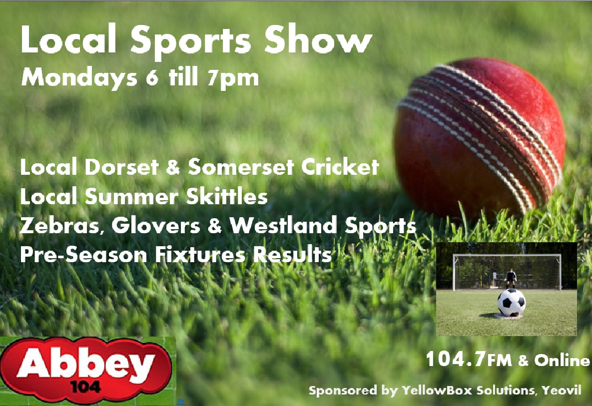 Abbey104 (@abbey_104) on Twitter photo On Monday night's <a href="/Abbey_104/">Abbey104</a> #LocalSportsShow: <a href="/SherborneTownFC/">Sherborne Town FC</a> <a href="/YTFC/">Yeovil Town FC</a> & <a href="/Westland_Sports/">Westland Sports FC</a> pre-season roundup, Local Cricket <a href="/sherbornecc/">Sherborne CC</a> <a href="/YeovilCricket/">Yeovil Cricket Club</a> & <a href="/yeovilsummer/">Yeovil Summer Skittle League</a>. KO at 6. Sponsored by <a href="/_yellowbox/">Yellowbox</a>. 🏏⚽️🎳 On Monday night's <a href="/Abbey_104/">Abbey104</a> #LocalSportsShow: <a href="/SherborneTownFC/">Sherborne Town FC</a> <a href="/YTFC/">Yeovil Town FC</a> & <a href="/Westland_Sports/">Westland Sports FC</a> pre-season roundup, Local Cricket <a href="/sherbornecc/">Sherborne CC</a> <a href="/YeovilCricket/">Yeovil Cricket Club</a> & <a href="/yeovilsummer/">Yeovil Summer Skittle League</a>. KO at 6. Sponsored by <a href="/_yellowbox/">Yellowbox</a>. 🏏⚽️🎳