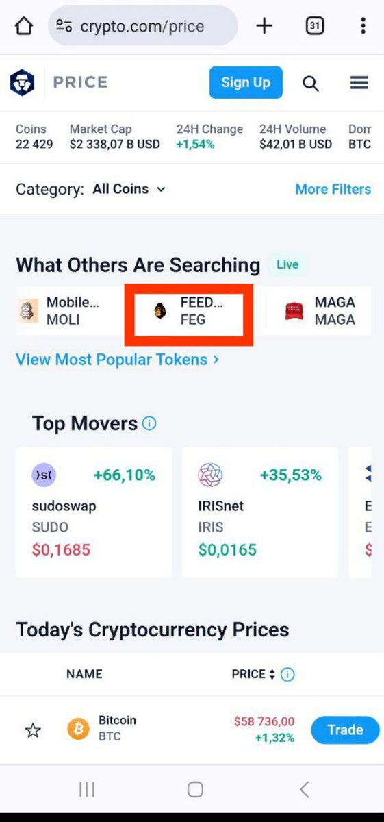 🚀 FEED EVERY GORILLA (FEG) is trending on Crypto.com!

🎉 This milestone showcases our community's strength and the potential of our innovative SmartDeFi platform!

Let's keep the momentum going! 🌟

#FEGtoken #Crypto #SmartDeFi #Crypto #DeFi #Web3 #Base #ETH #BNB