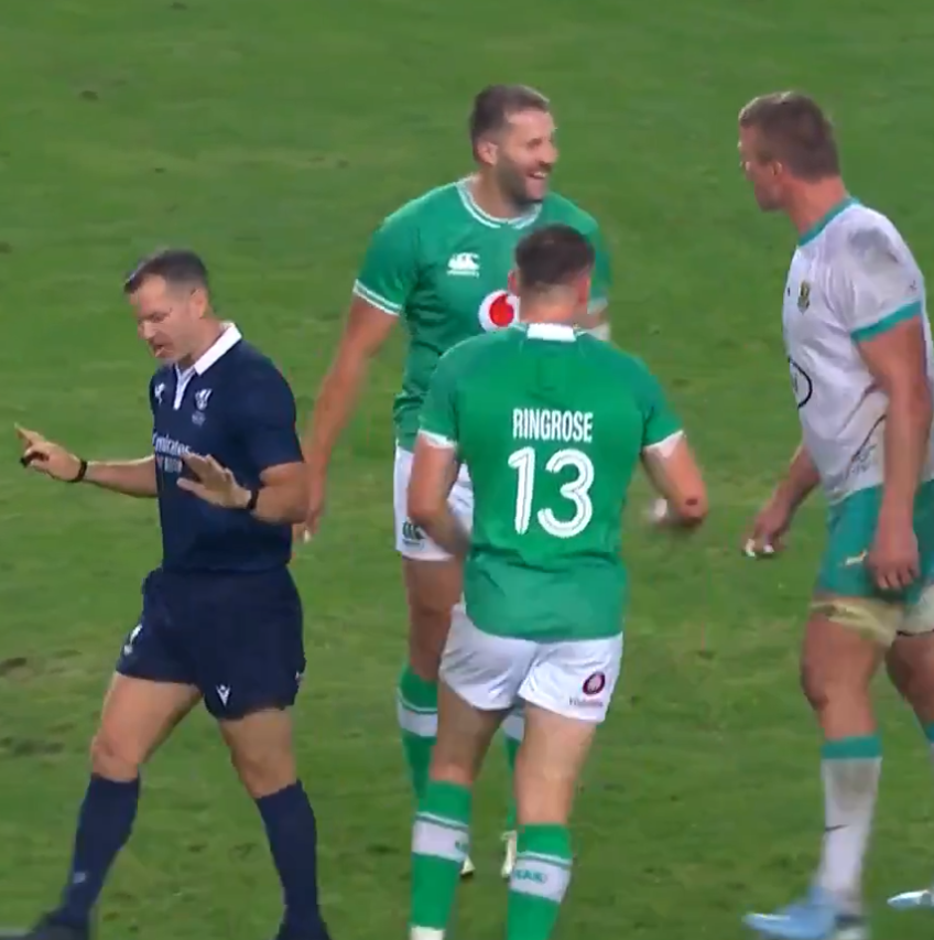 ballsdotie's tweet photo. Underrated moment lost in all of the madness of the Frawley dropgoal: Stuart McCloskey interrupting PSTD as he tried to convince Karl Dickson that obstruction had occurred. https://t.co/GgbtF9Yb6m