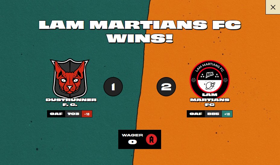 Lam Martians FC π½ (@lammartiansfc) on Twitter photo We went 1-0 down against DUSTRUNNER F. C. in our opening game of the new Mars Madness Tournament.
We could see our player boosts in action, as we managed to come back to win the game 2-1! π #MartianPremierLeague π€ We went 1-0 down against DUSTRUNNER F. C. in our opening game of the new Mars Madness Tournament.
We could see our player boosts in action, as we managed to come back to win the game 2-1! π #MartianPremierLeague π€
