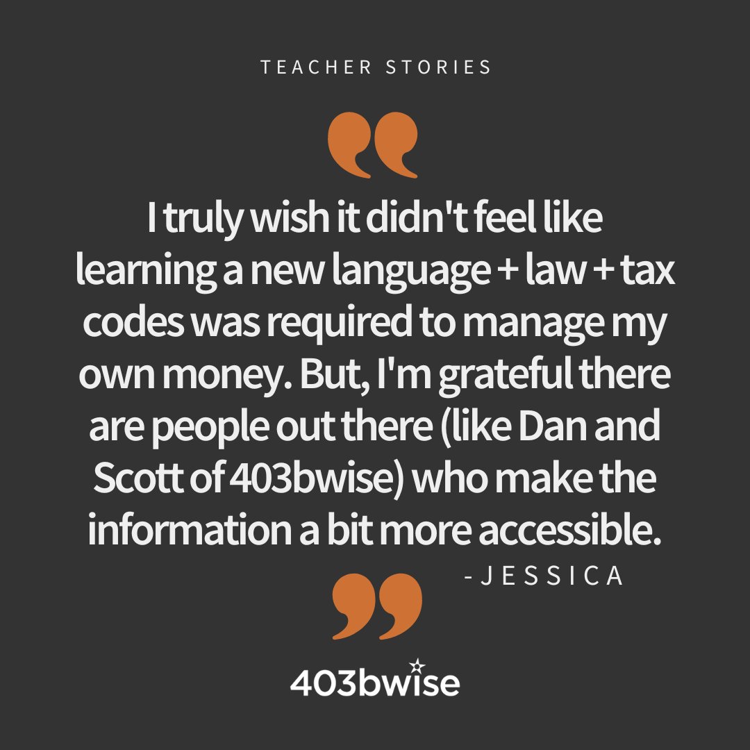 teachretirerich's tweet photo. Jessica said it best...
Teachers, don't let the system keep you in the dark! Share your stories and join us in the fight for better 403(b) plans. Your voice matters!
#403bwise https://t.co/eiMhsbDtWz