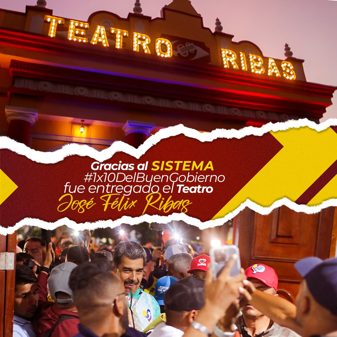#SistemaPatriaInforma Gracias al Sistema #1x10DelBuenGobierno, fue entregado por el Presidente <a href="/NicolasMaduro/">Nicolás Maduro</a> como un valioso regalo al #pueblo de #Aragua, el Teatro José Félix Ribas.
Contribuyendo al desarrollo cultural y artístico de la ciudad.

#PoesíaEnMovimiento #13Jul