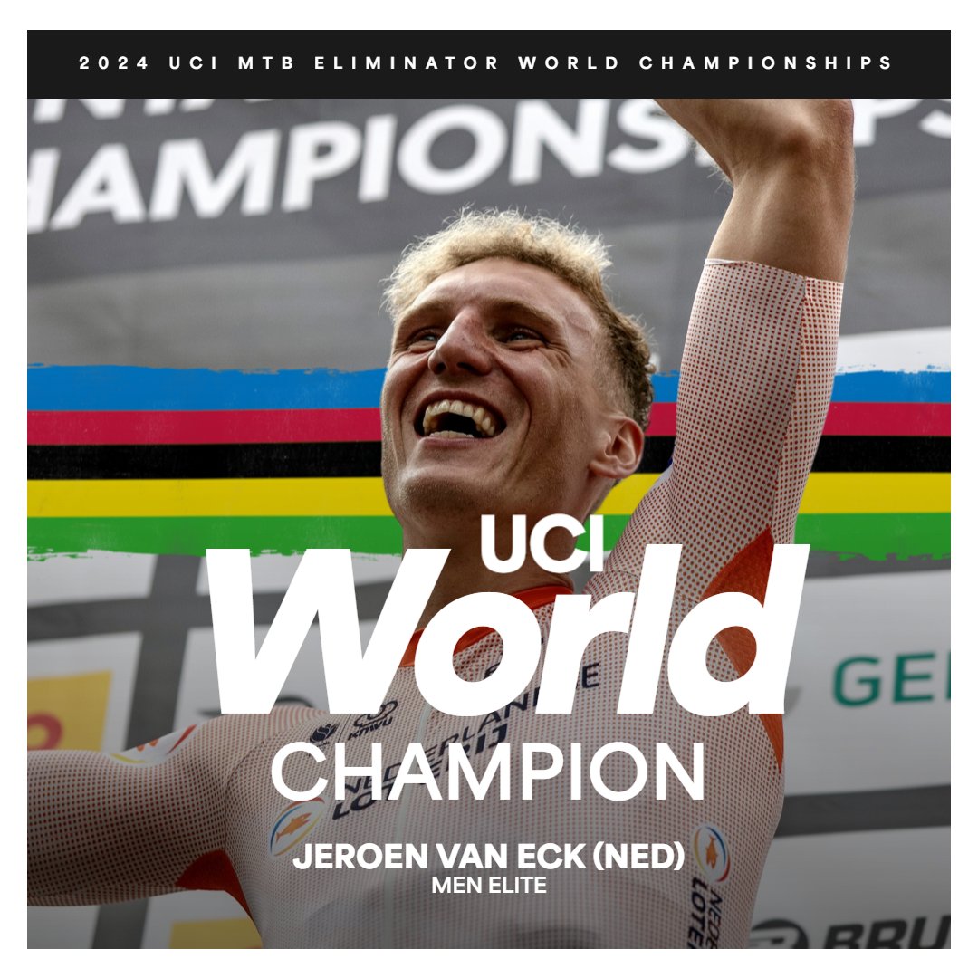 🌈 Men Elite World Champion 🌈

An outstanding performance from Jeroen van Eck 🇳🇱 in Aalen, winning the title at the 2024 UCI Mountain Bike Eliminator World Championships 🥇

#XCEWorldChampionships |
<a href="/CityMTB/">City Mountainbike</a>
