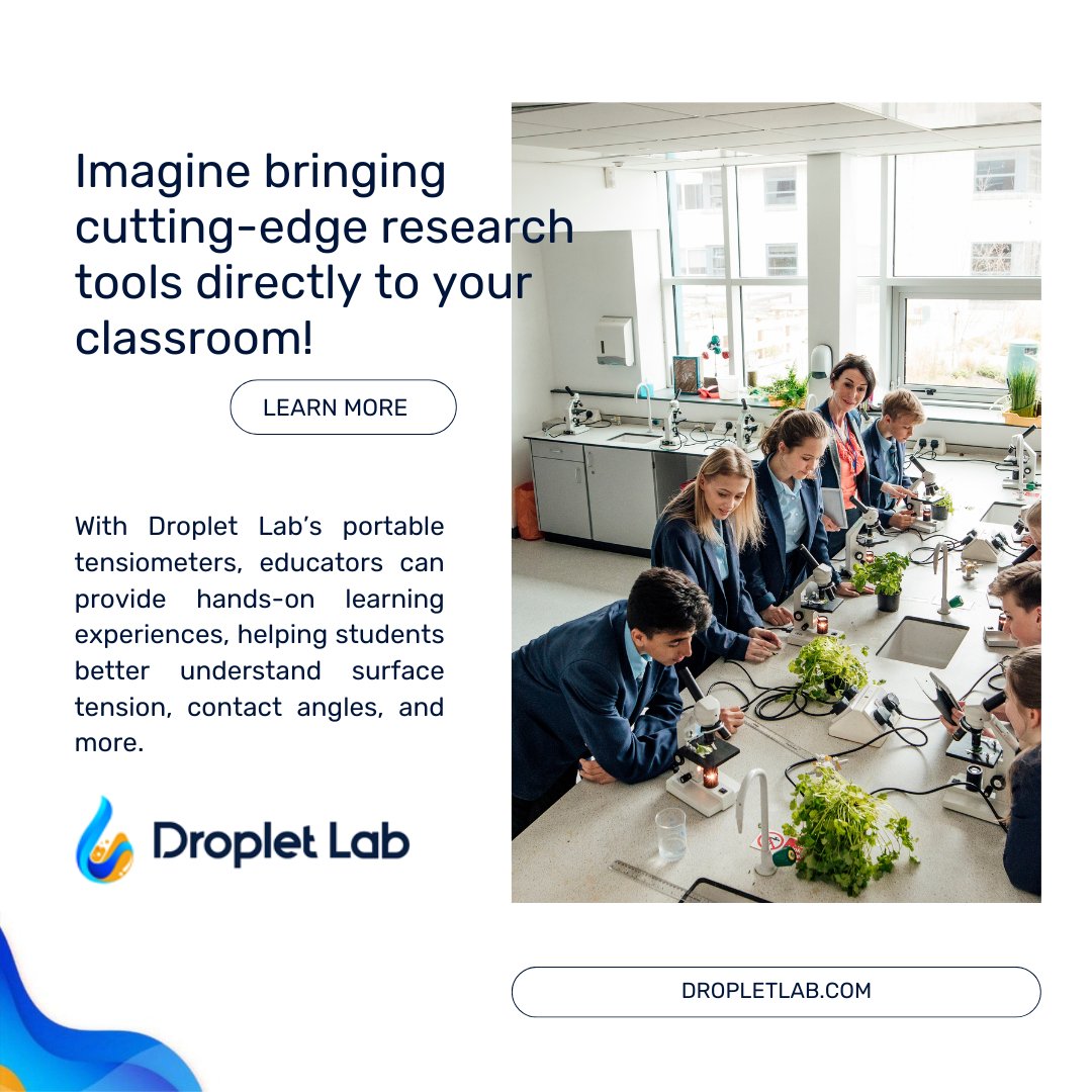 DropletLab's tweet photo. Excite your students with hands-on science experiments using Droplet Lab's portable tensiometers! 👩‍🔬🔬 

Take your classroom to the next level. Visit https://t.co/e0xiTsGMFv to learn more! 💡💻 

#SurfaceTension #ScienceClass #InnovativeLearning #DropletLab https://t.co/RfQqsCHxXx