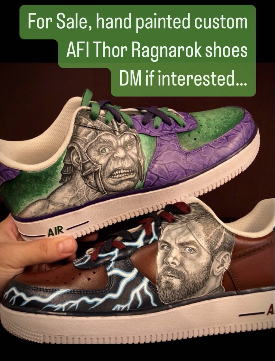 I painted these Nike AF1s a year ago, I’m looking to sell them DM if interested.
Thor and the Hulk matched pair from Thor Ragnarok.