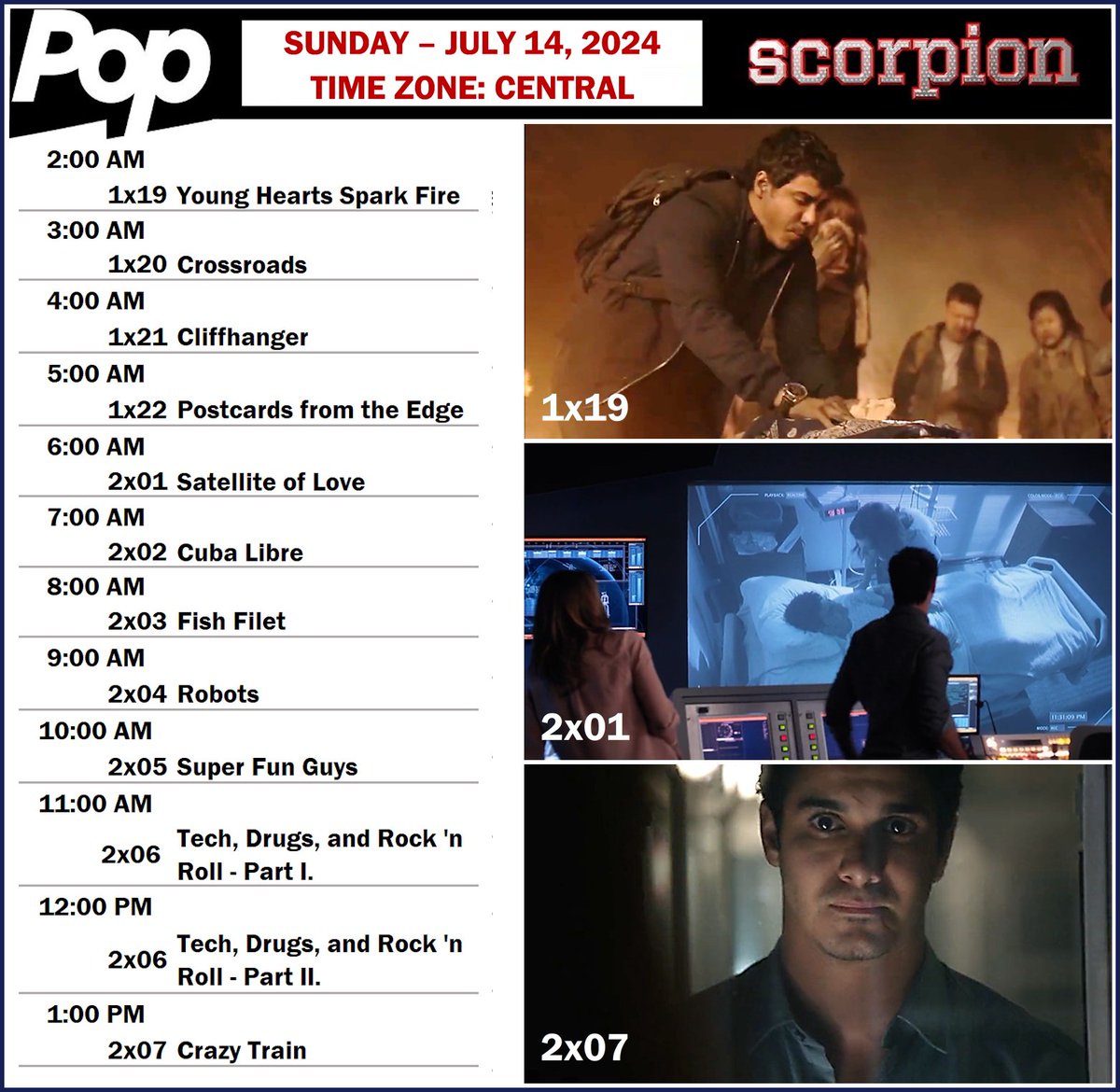 Scorpionfanint1's tweet image. Here is the schedule for tomorrow&apos;s Scorpion marathon on @PopTV.
Have fun with @ScorpionCBS, dear American fans! :)
#scorpioncbs