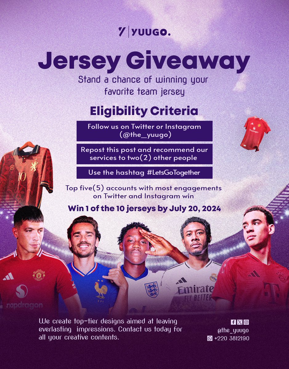 the_yuugo's tweet image. 🚨 JERSEY  GIVEAWAY 🚨

You deserve to start the season in your favorite jersey. 

Follow the instructions on the flyer to win 1 of the 10 brand new jersey of your favorite team.

Winners will be announced on Saturday July 20, 2024.

#LetsGoTogether