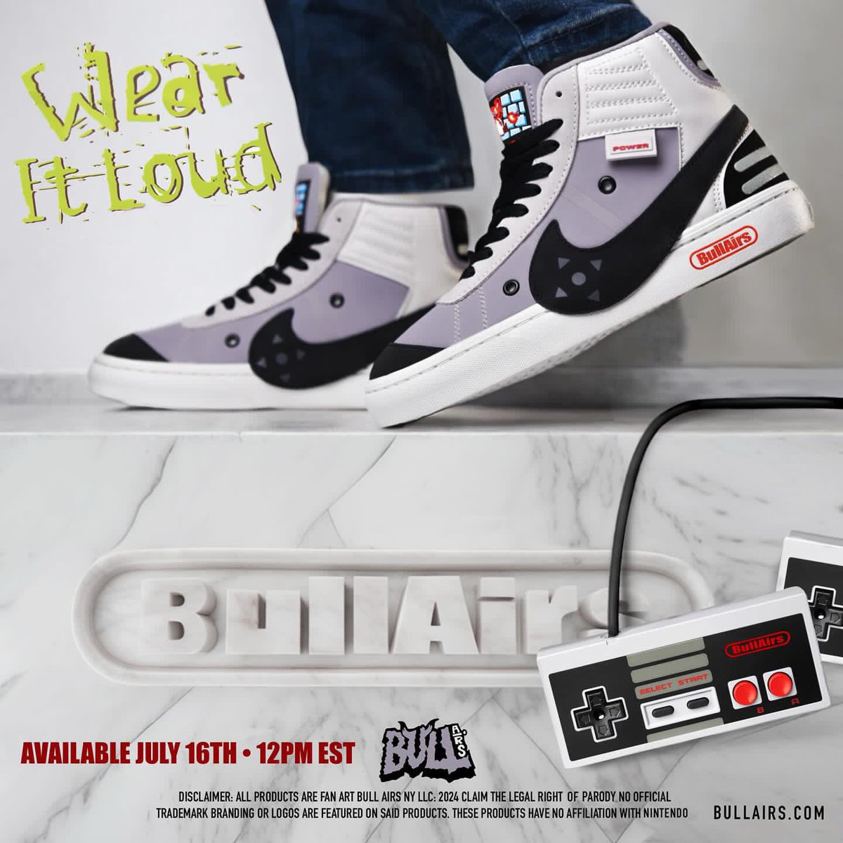 RetroPandemic's tweet photo. It’s time to LEVEL UP your game hunting drip with Bull Airs! 👟✨

➡️ Use code retrogamepan for 10% off your order at https://t.co/8hrg62v7o9. 

🕹️ New NES/Famicom drop goes LIVE on Tuesday, July 16th at 12:00 PM EST. 

⚡️ WEAR IT LOUD ⚡️

#retrogames #RETROGAMING https://t.co/g7KztIntWQ