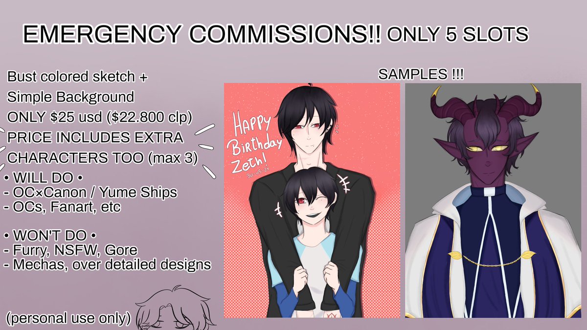 __zachie__'s tweet photo. Opening emergency commissions ONLY 5 SLOTS will do pretty much everything. 
Payment through P-ypal https://t.co/CiWLAtjktY