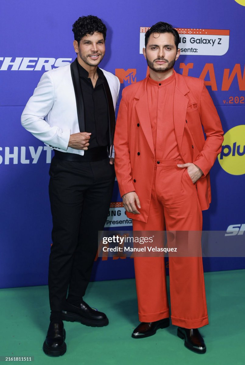 Christian Caina and Erwin Garcia, of 'Los de Nam' pose during the red carpet for the 'MTV MIAW 2024' at Pepsi Center WTC on July 11, 2024 in Mexico City, Mexico. (Photo by Manuel Velasquez/Getty Images)