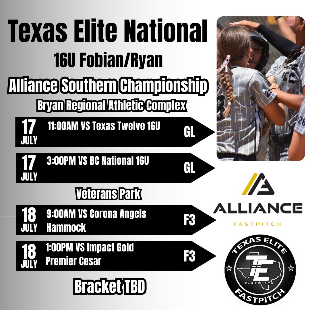 Texas Elite 16U National Fobian/Ryan (@tenational16u) on Twitter photo Last one for the summer, let’s go! #BeElite
<a href="/thealliancefp/">The Alliance Fastpitch</a> <a href="/TFLfastpitch/">Texas Fastpitch League</a> Last one for the summer, let’s go! #BeElite
<a href="/thealliancefp/">The Alliance Fastpitch</a> <a href="/TFLfastpitch/">Texas Fastpitch League</a>