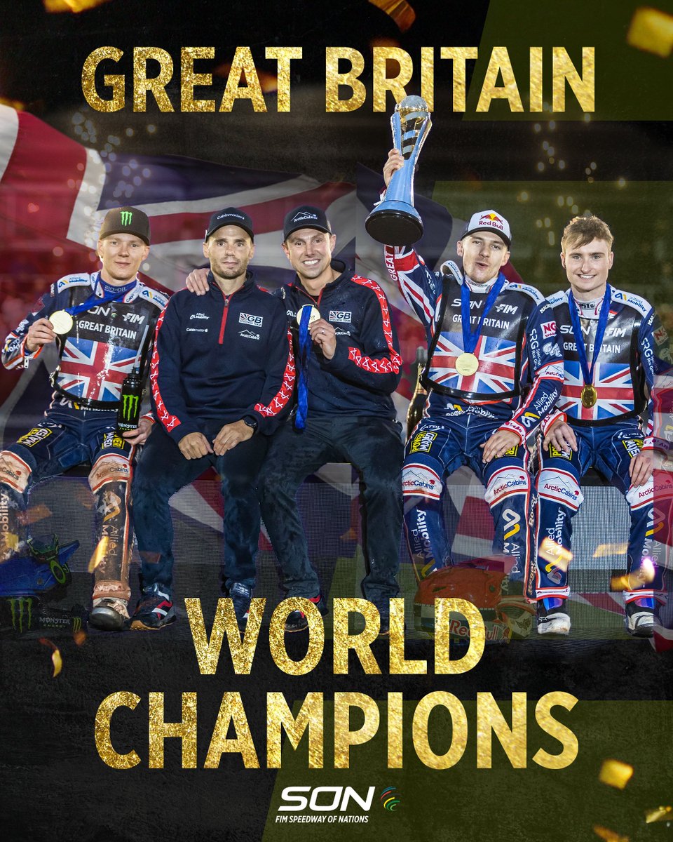 SpeedwayGP's tweet photo. 🇬🇧 𝗚𝗥𝗘𝗔𝗧 𝗕𝗥𝗜𝗧𝗔𝗜𝗡 𝗔𝗥𝗘 𝗪𝗢𝗥𝗟𝗗 𝗖𝗛𝗔𝗠𝗣𝗜𝗢𝗡𝗦! 🏆

Congratulations on taking the #SoN title!🔥

#FIMSpeedwayGP https://t.co/FVhgLMOteO