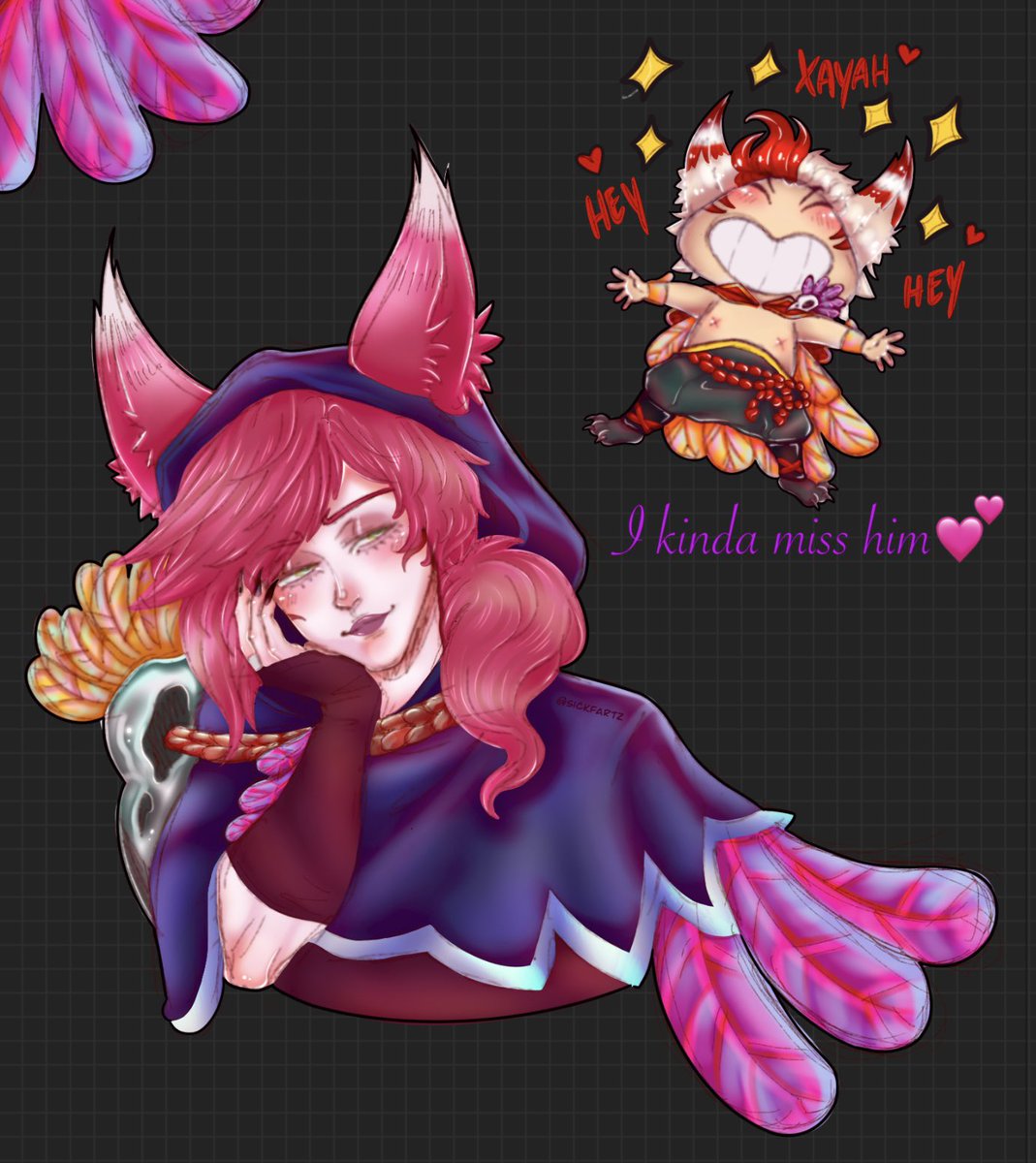 Sickfartz's tweet photo. 😌 #LeagueOfLegends #LeagueOfLegendsArt #Xayah #Rakan https://t.co/XFdz8M4MQS