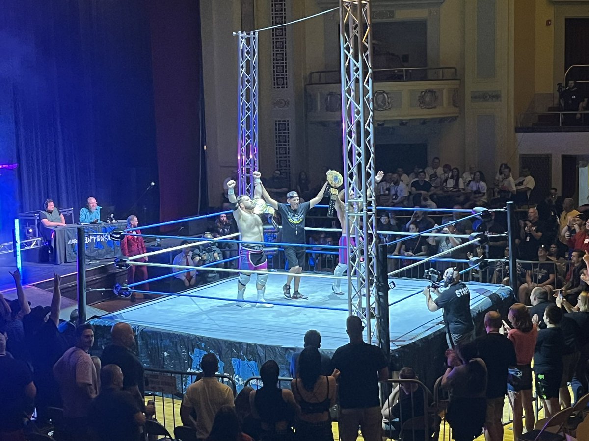 AJStylesClash83's tweet photo. #GODDTIMES AND #GOODVIBES ALREADY TONIGHT! @PhillyMarinoPME ARE TAG TEAM CHAMPIONS ONCE AGAIN! 😎 #AIWABSO https://t.co/9BKTpNu4l3
