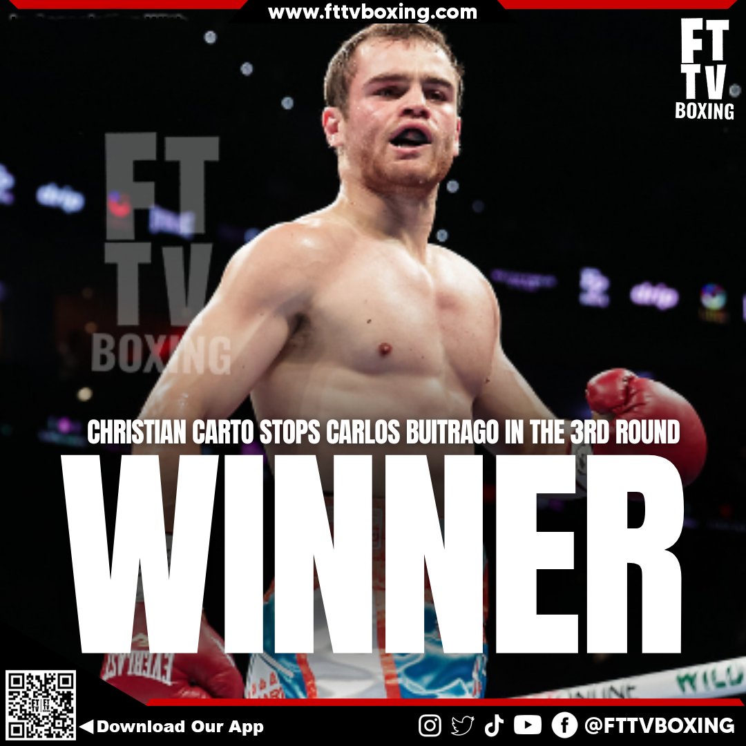 FTTVBoxing's tweet photo. Relentless, that's all I could say. What a stoppage by Christian Carto.

#DennisThompson #CarlosBuitrago #EnnisAvanesyan #fightweek #matchroomboxing #eddiehearn #boxing #boxingfans #FightFans #boxingnews #news #fttvboxing https://t.co/iHQ0PCHj2H