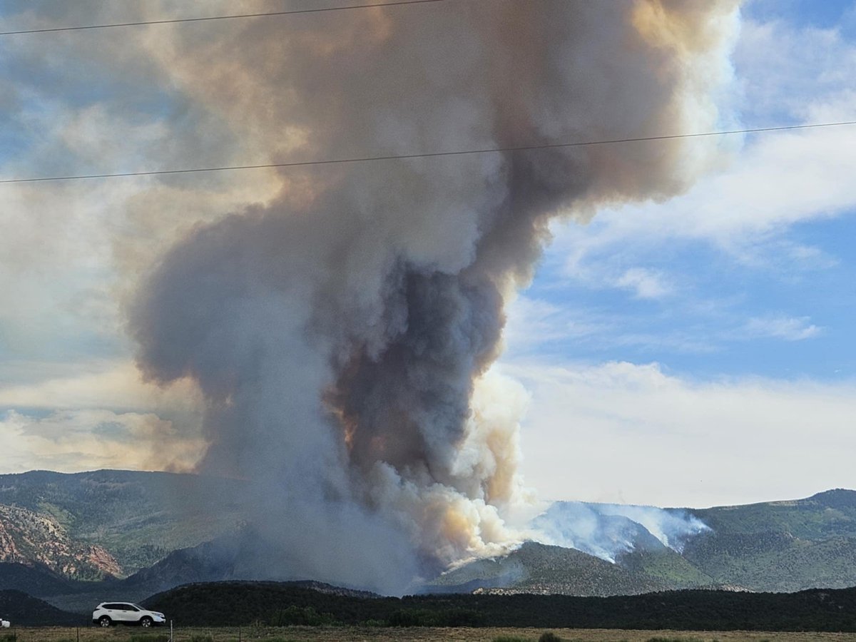 brian_schnee's tweet photo. #GraffPointFire is absolutely ripping this afternoon. 

📷 Pics shared with me from shortly after 3PM

🚨 “An evacuation order is in place for all cabins, trailers, etc, that are located above the fire in the upper basin and Shurtz Canyon. Road closures from Shurtz Canyon Road to Right Hand/Kolob Mt. Road. Please avoid the area.”