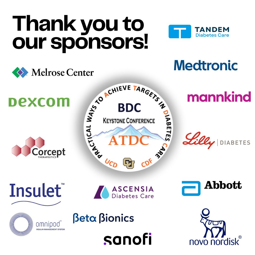 ATDCconference's tweet photo. A huge thank you to our incredible sponsors for making the ATDC Conference in Keystone, Colorado a success! Your generous support is vital in advancing diabetes care and technology. We couldn't do it without you! Let's continue to make a difference together. #ATDC2024 https://t.co/nu0FA762qW