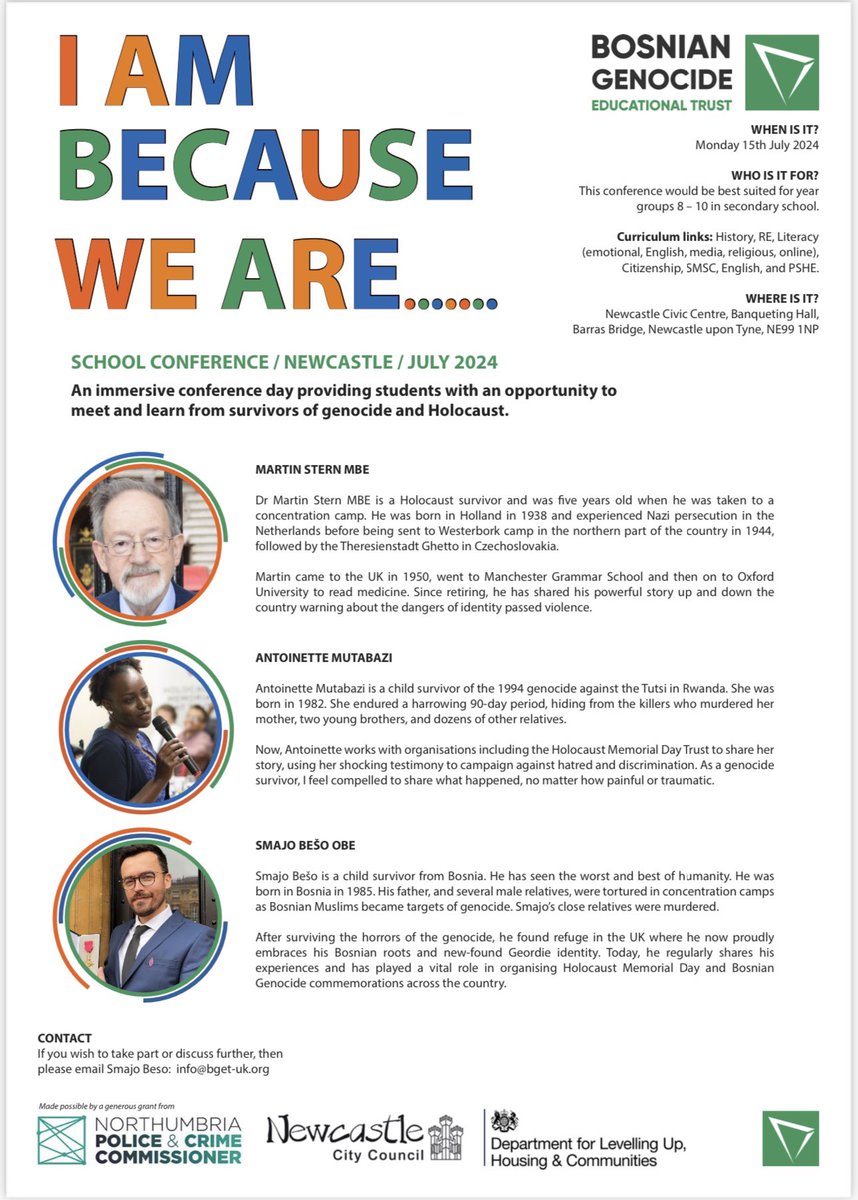 BGET_UK's tweet photo. MONDAY 15th JULY: An immersive conference day providing students with an opportunity to meet and learn from survivors of genocide and Holocaust. The theme comes from the South African proverb ‘Ubuntu’ which says I am a person through other people. My humanity is tied to yours. https://t.co/CwXDdHW1SO