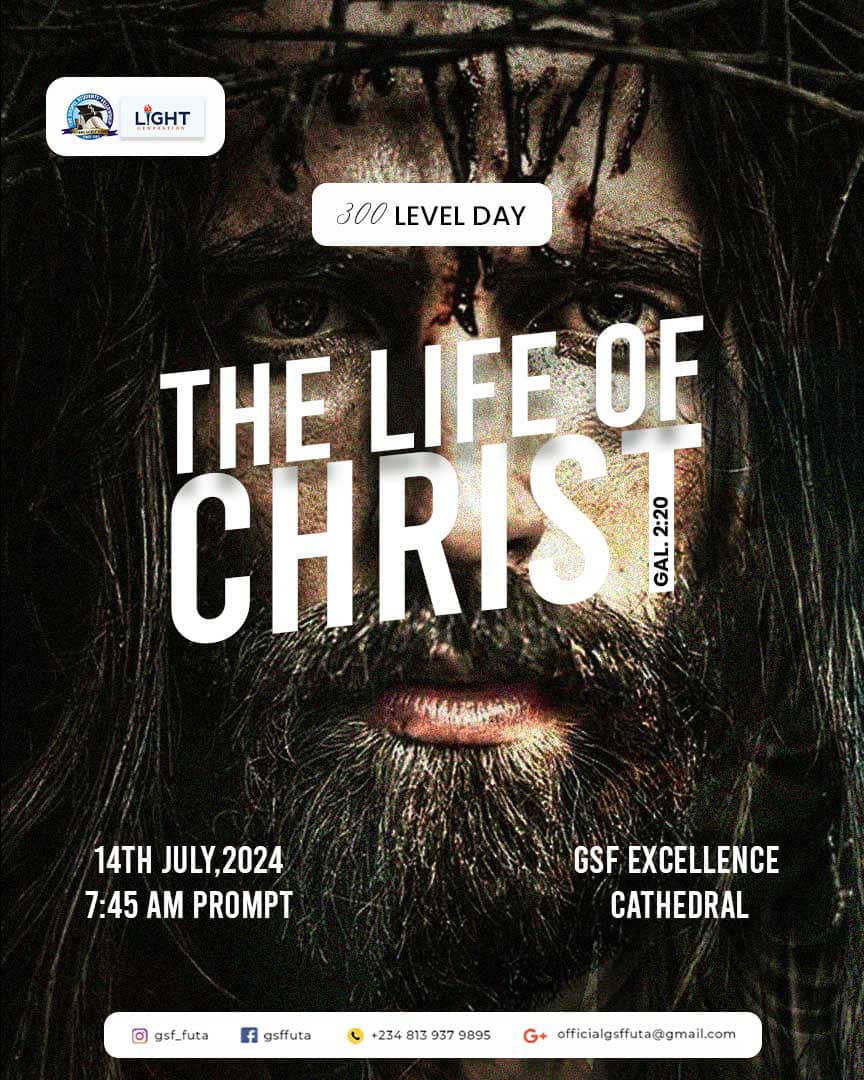 Gsf_Futa's tweet photo. Join us this Sunday, 14th July, 2024 at GSF Excellence Cathedral, as we learn about The Life of Christ.
#LightGeneration
#Sweetfamily
#gsffuta
#gsfnational
I see you there!🫵 https://t.co/Dws05aN3Vs