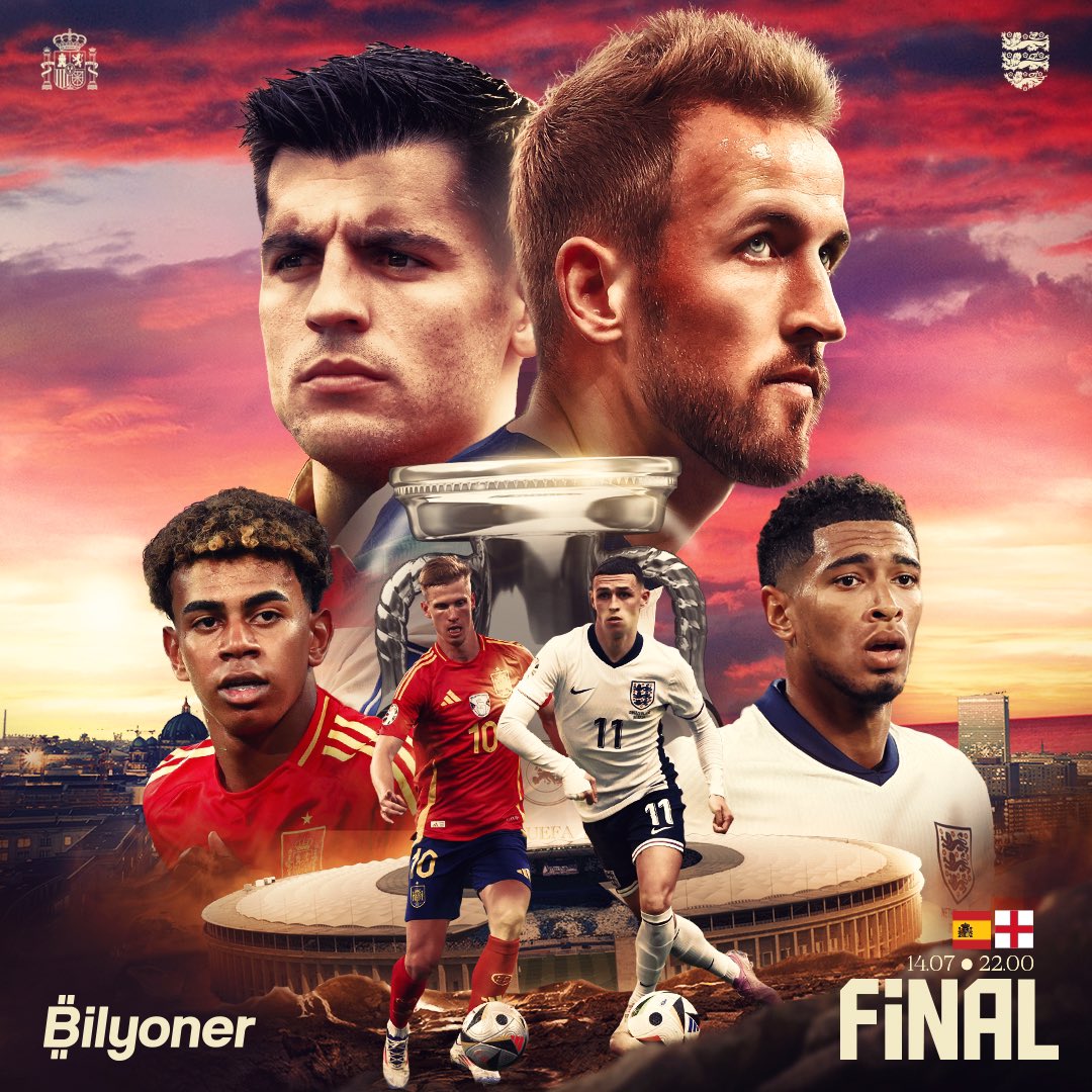 Bilyoner's tweet photo. 🇪🇸🆚🏴󠁧󠁢󠁥󠁮󠁧󠁿 #EURO2024 finali bu gece 22.00'de!

💚 Tarafını Seç, Bilyoner'de Hemen Oyna!

➡️ https://t.co/CjUPFacVYe

#BuYazBilyonerdeyiz https://t.co/KqBQw3moKf