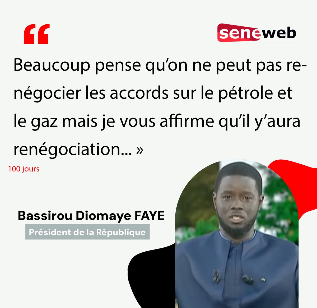 seneweb's tweet image. Le President affirme qu’il fera tout pour renégocier les contrats #100jours